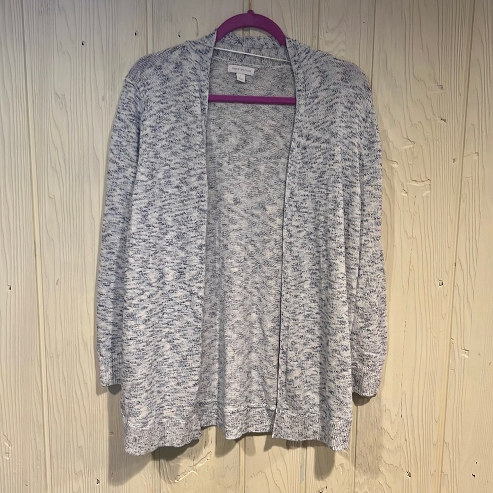 Charter Club Open Cardigan Rib Knit Blue and White Large